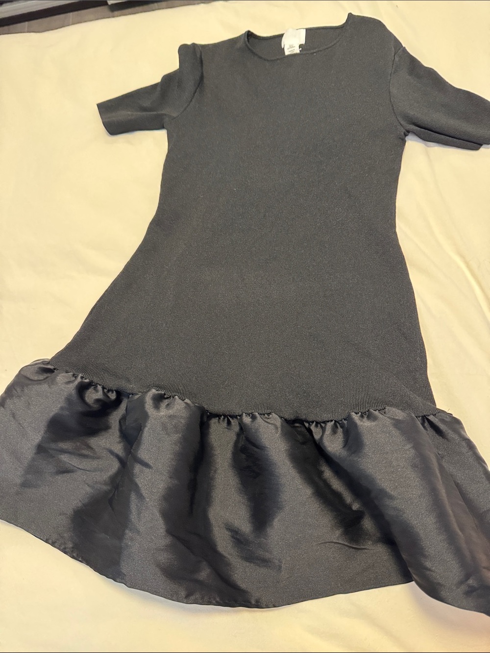 H&M Black Short-Sleeve Ruffle-Hem Mini Dress